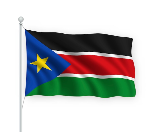 Premium Vector | Waving flag south sudan on flagpole isolated on white