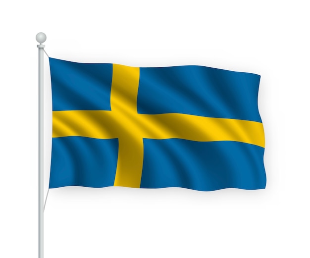 Premium Vector | Waving flag sweden on flagpole isolated on white