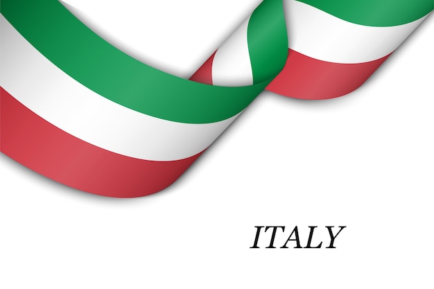 Premium Vector | Waving ribbon with flag of italy.