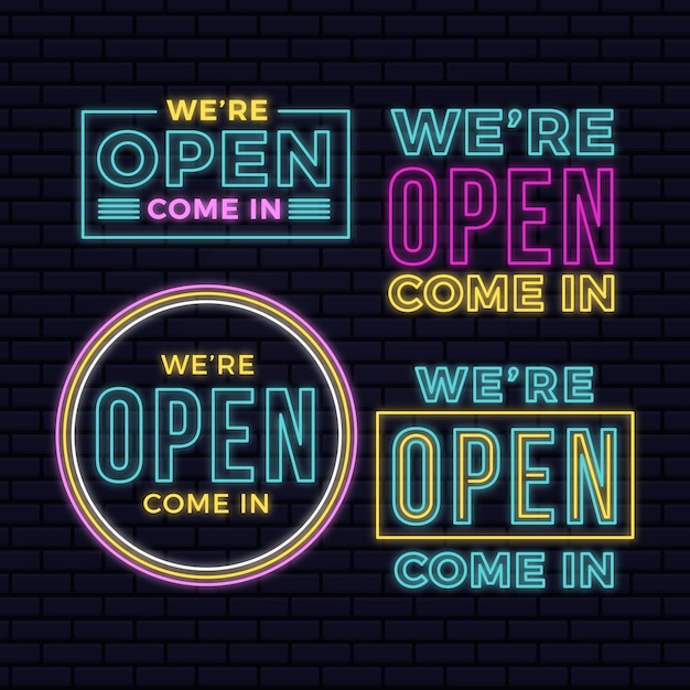 Free Vector | We are open neon sign collection
