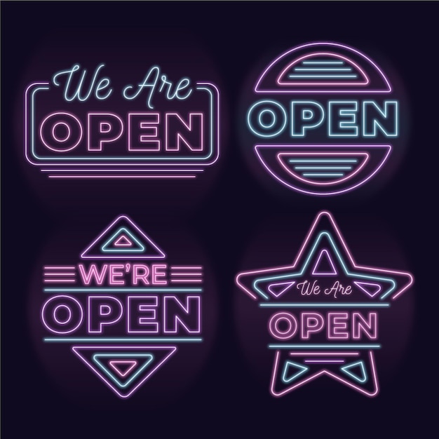 We are open - neon sign collection | Free Vector