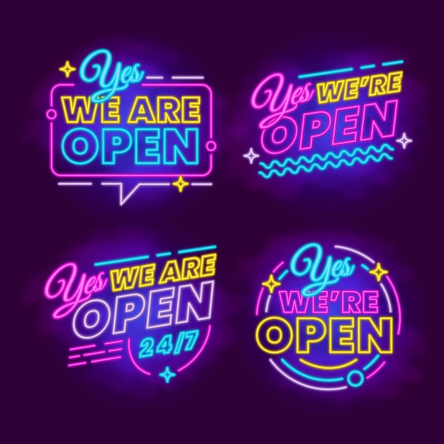 Download Free Vector We Are Open Neon Sign Collection