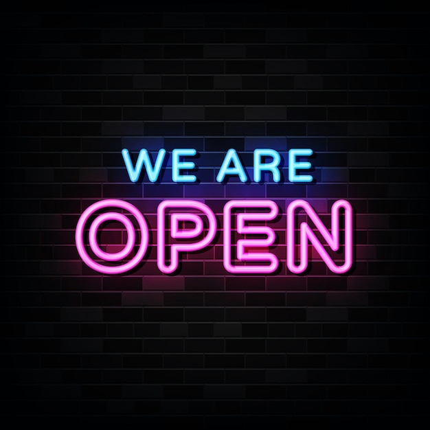 Premium Vector | We are open neon signs on black wall