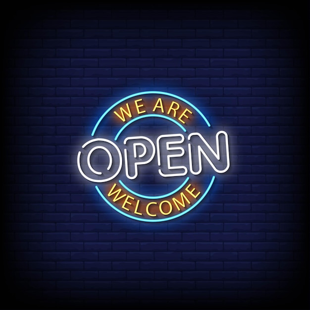 Premium Vector | We are open neon signs style text