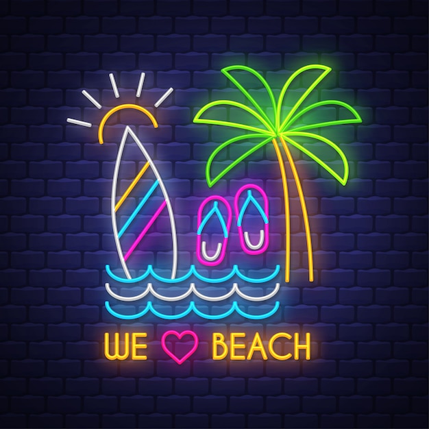 Download Premium Vector | We love beach. neon sign lettering