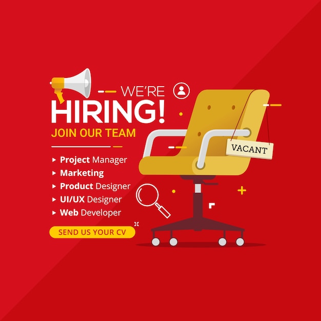 Were Hiring With Office Chair And A Sign Vacant Vector Premium Download