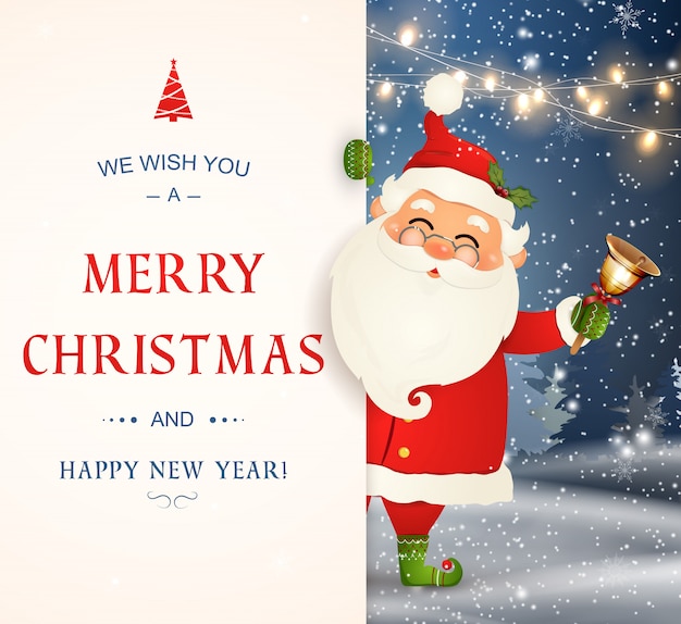 Premium Vector We Wish You A Merry Christmas Happy New Year Santa Claus Character With Big