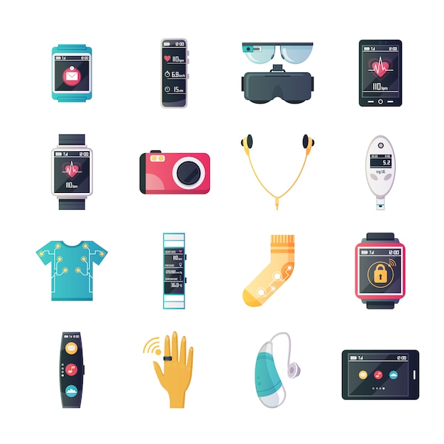 Wearable technology gadgets flat icons collection Vector | Free Download