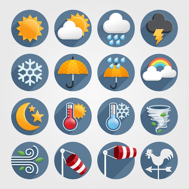 Premium Vector | Weather flat icons color set.