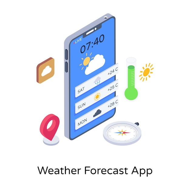 Premium Vector | Weather forecast app isometric illustration is premium