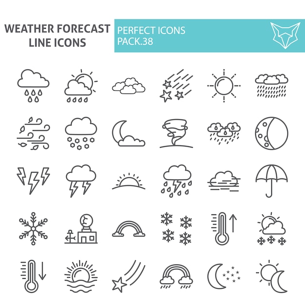 Weather forecast line icon set, climate collection Premium Vector