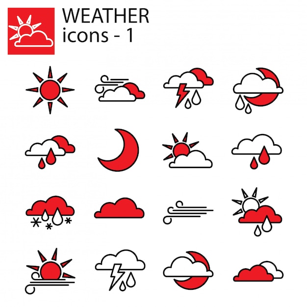 プレミアムベクター 天気アイコンを設定します 天気予報