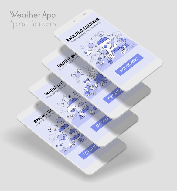 Download Weather line illustration splash app screen mobile mockup ...