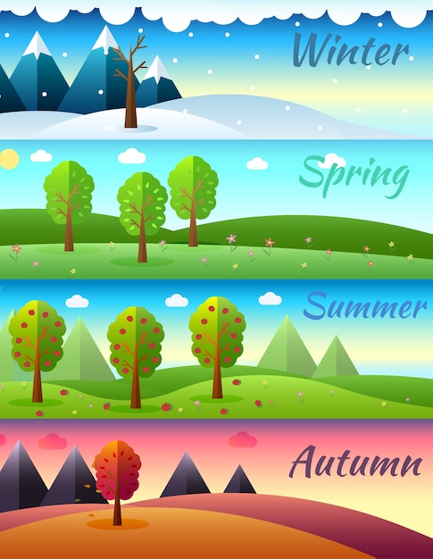 Premium Vector | Weather seasons icons on nature ecology background.