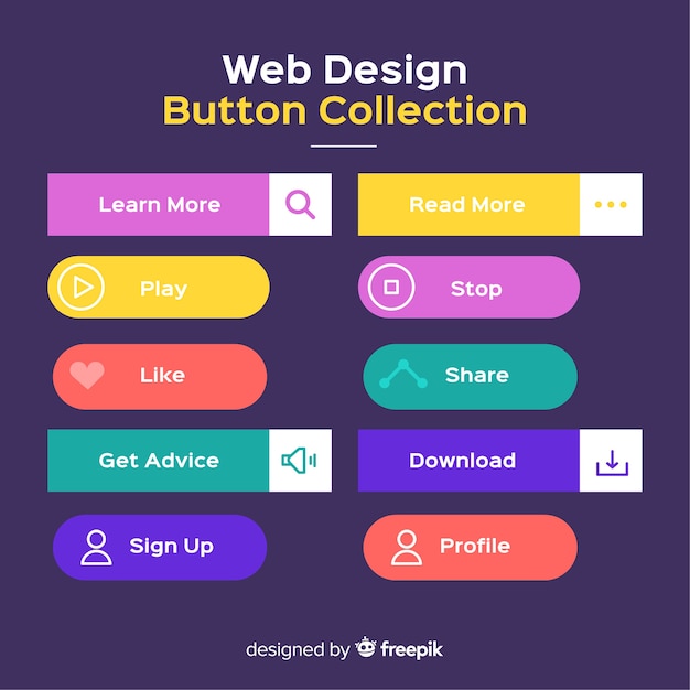Web button set in flat design | Free Vector