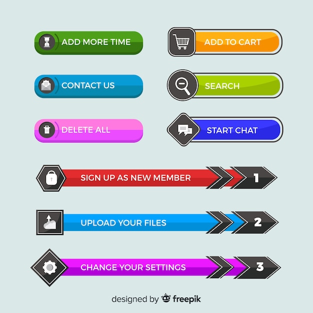 Web button set in flat design | Free Vector