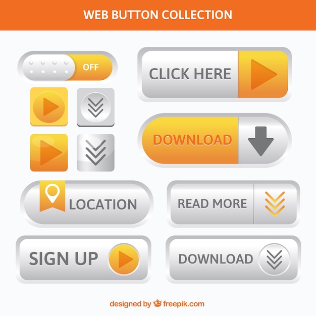 Web buttons collection in orange color Free Vector