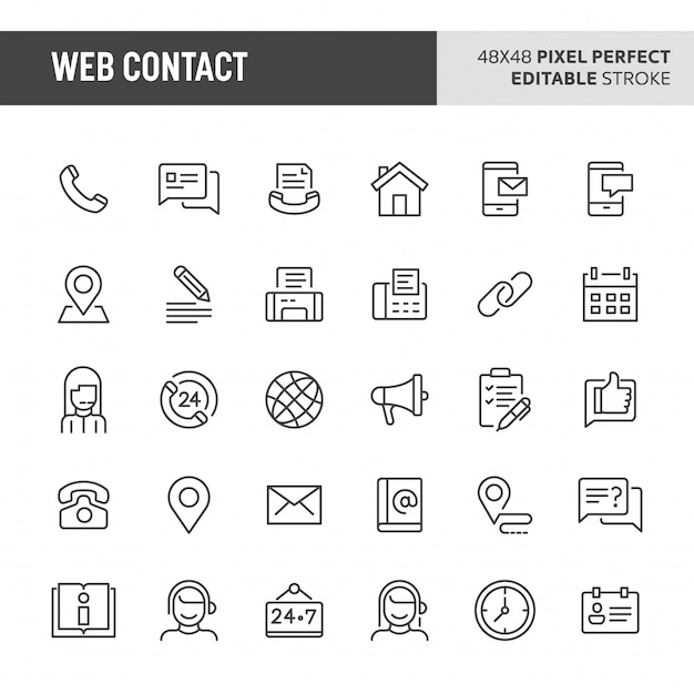 Web contact  icon set Premium Vector