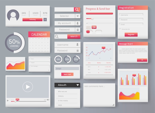 Web要素レイアウトテンプレートのインターフェイス図 無料のベクター