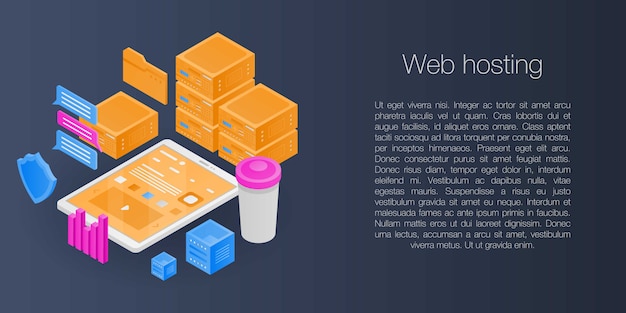 Web hosting concept banner, isometric style Premium Vector