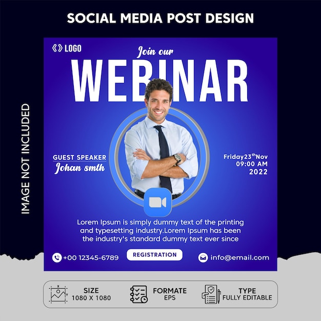 Premium Vector | Webinar social media post template design