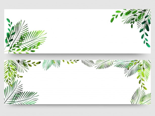 Premium Vector Website Header Or Banner Set With Colorful Green Leaves