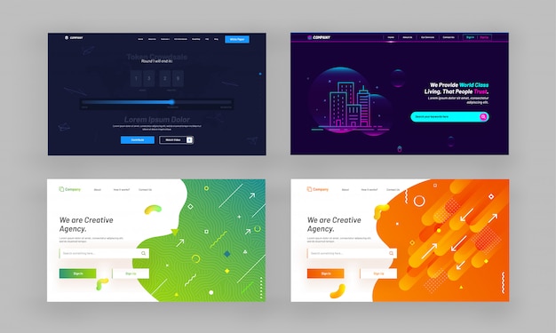 Website hero image or landing pages set. Premium Vector
