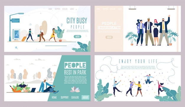 Website template or landing page set. successful people, city life Premium Vector