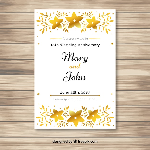 Download Wedding anniversary card in golden style Vector | Free ...