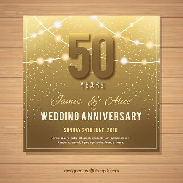  Wedding  anniversary  card  in golden style Vector Free 