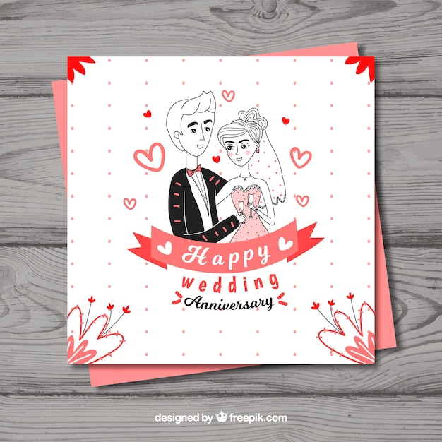 Download Wedding anniversary card with couple | Free Vector