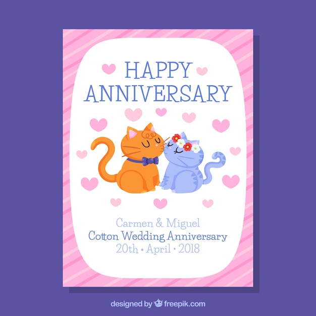  Wedding  anniversary  card  with cute cats Vector  Free  Download 