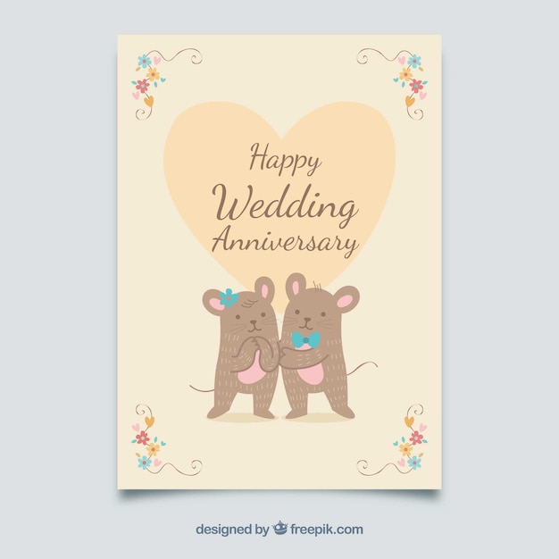 かわいいカップルの結婚記念日カード 無料のベクター
