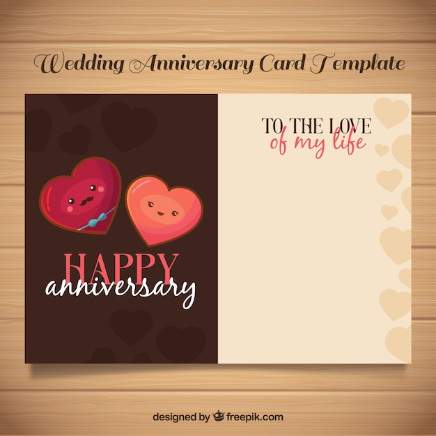 Free Vector Wedding Anniversary Card With Cute Hearts