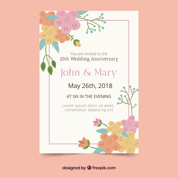 Download Free Vector | Wedding anniversary card with flowers