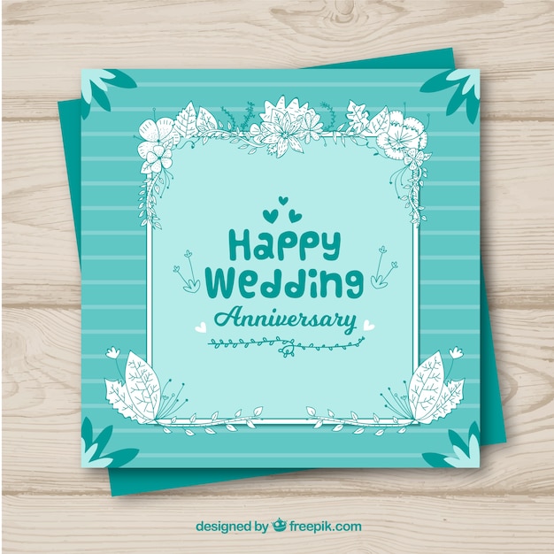 Free Vector Wedding Anniversary Card With Flowers