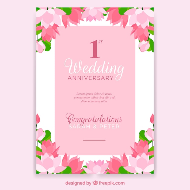 Download Wedding anniversary card with flowers | Free Vector