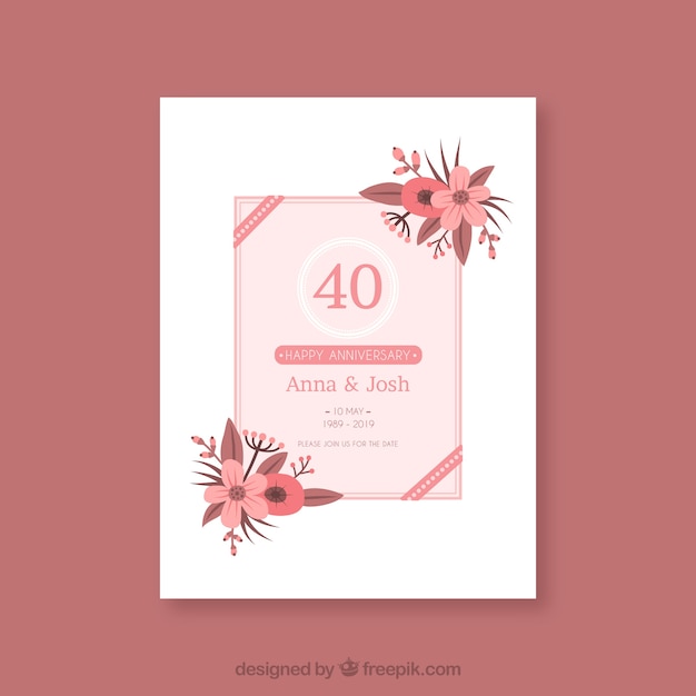  Wedding  anniversary  card  with flowers Vector  Free  Download 