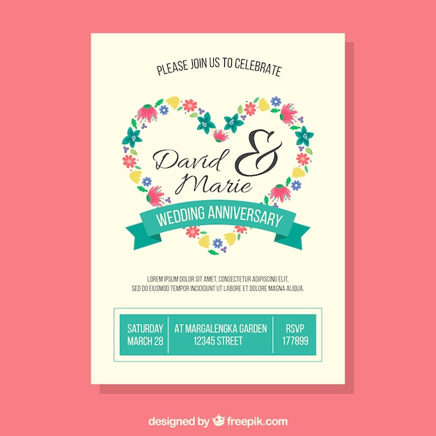 花の心の結婚記念日カード 無料のベクター