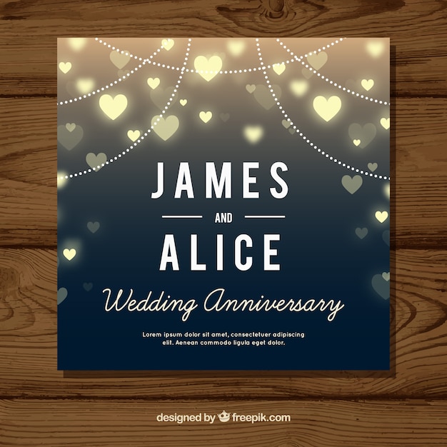 Download Wedding anniversary card with hearts | Free Vector