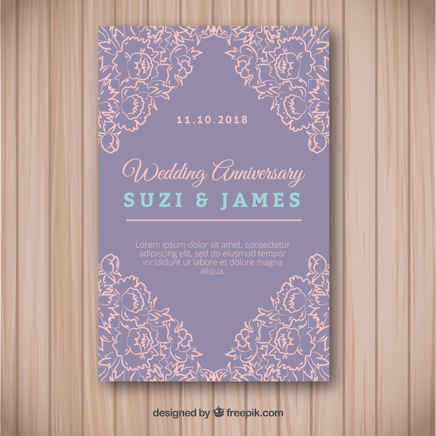 Download Free Vector | Wedding anniversary card with ornaments