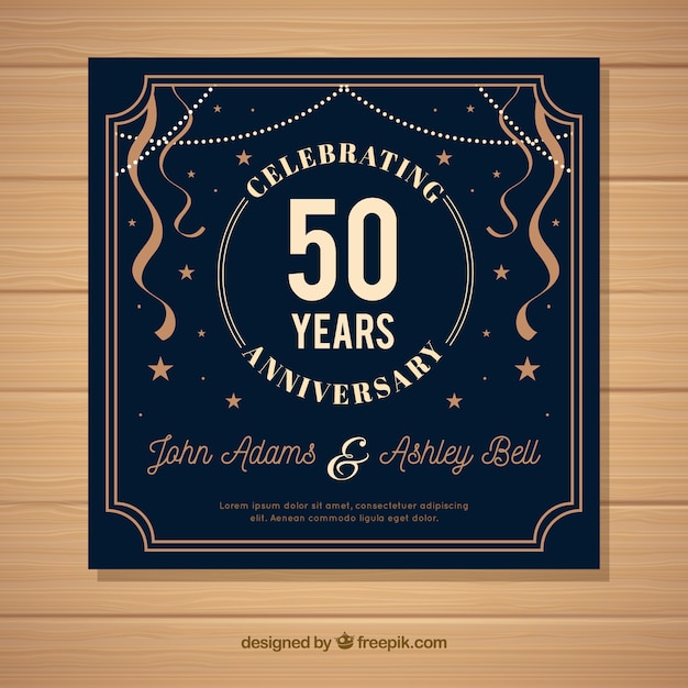 Download Wedding anniversary card with ornaments Vector | Free Download