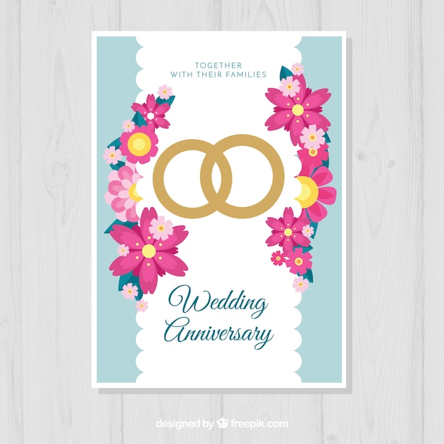 Download Wedding anniversary card with rings in flat style Vector ...