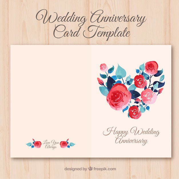  Wedding  anniversary  card  with watercolor flowers Vector  