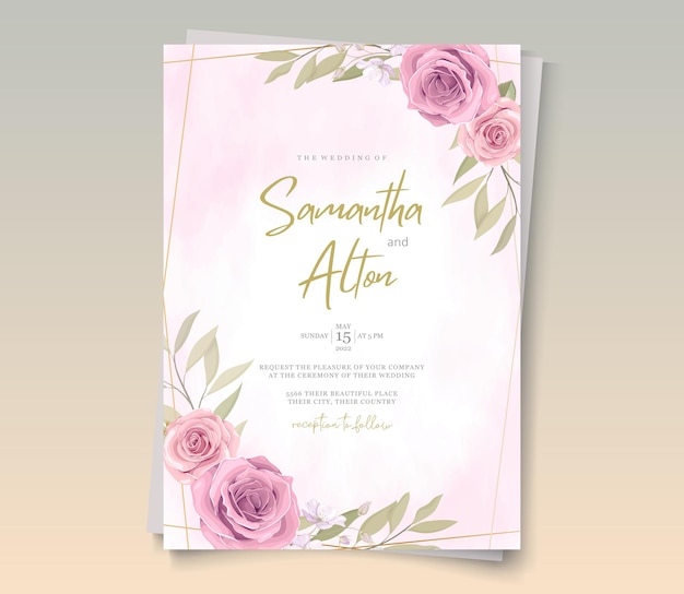 Premium Vector | Wedding card design with beautiful blooming floral ...