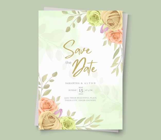 Premium Vector | Wedding card design with beautiful roses