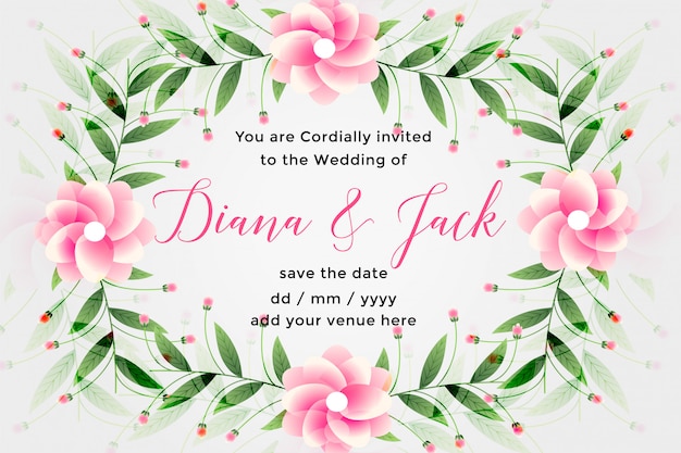 Wedding card design with lovely flower decoration Vector | Free Download