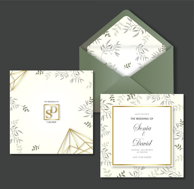 Download Wedding card invitation template with envelope Vector ...