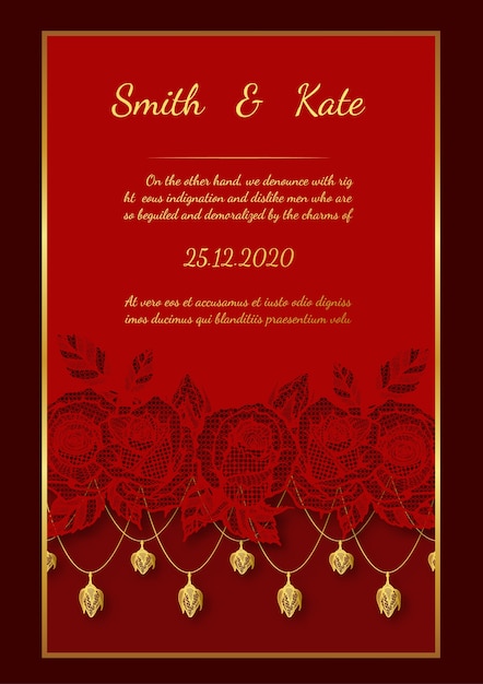 Premium Vector | Wedding card lace style on red background.