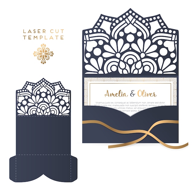 Download Wedding card laser cut template Vector | Premium Download